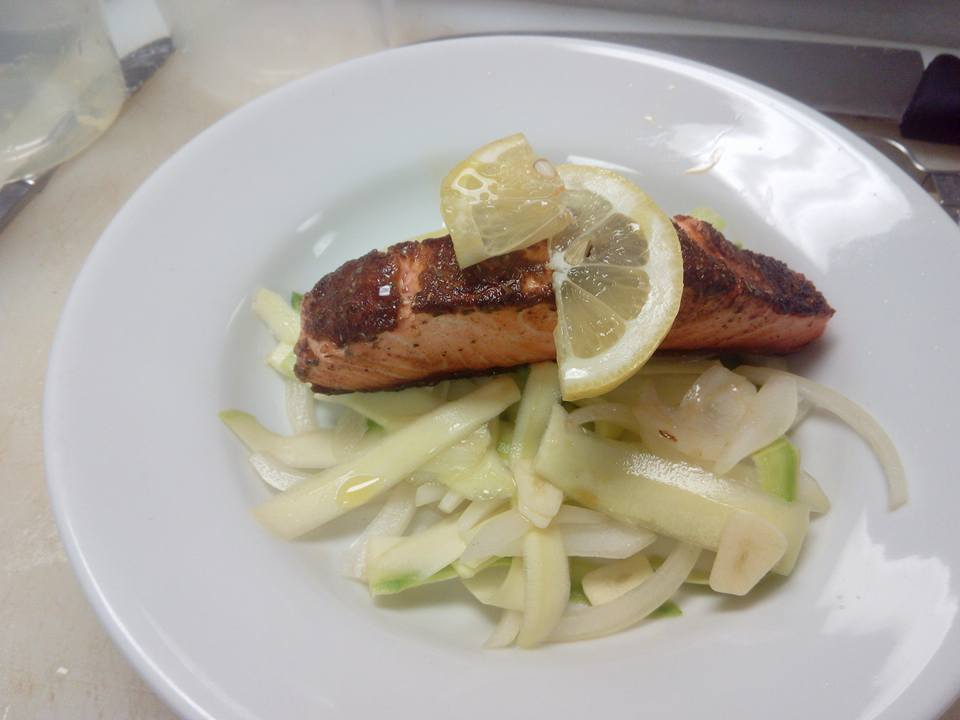 DIY Cajun grilled Salmon on courgette salad